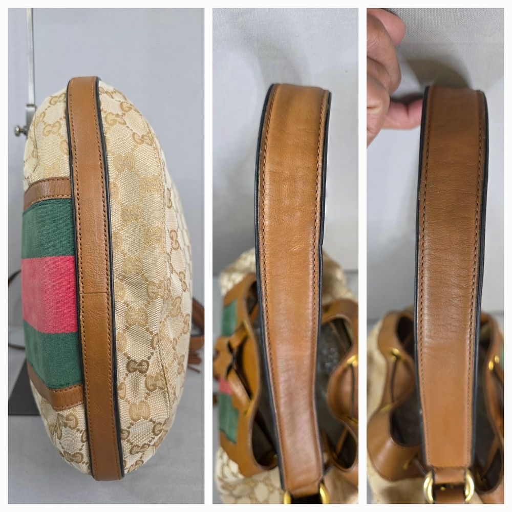 Gucci Beige and Brown Shoulder Bag with Green and Red Stripes - Picture 13 of 16